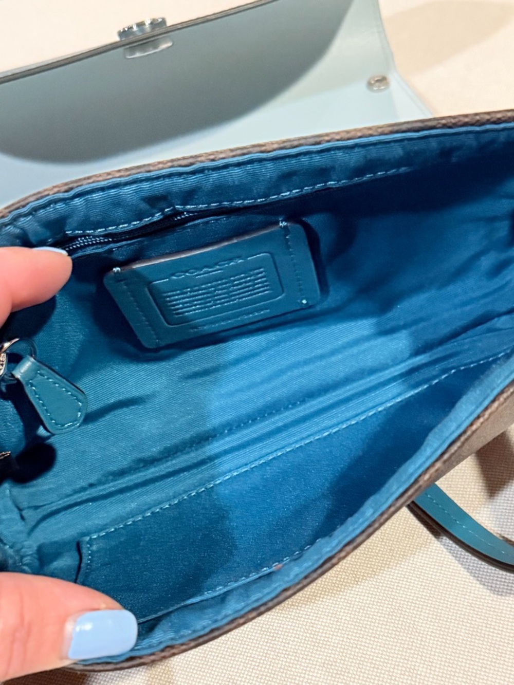 NWT Coach Reversible Signature Crossbody Bag Flap Teal Light Blue F59534 - Picture 10 of 14
